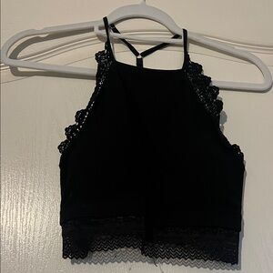 Black Lace Trim Crop Top